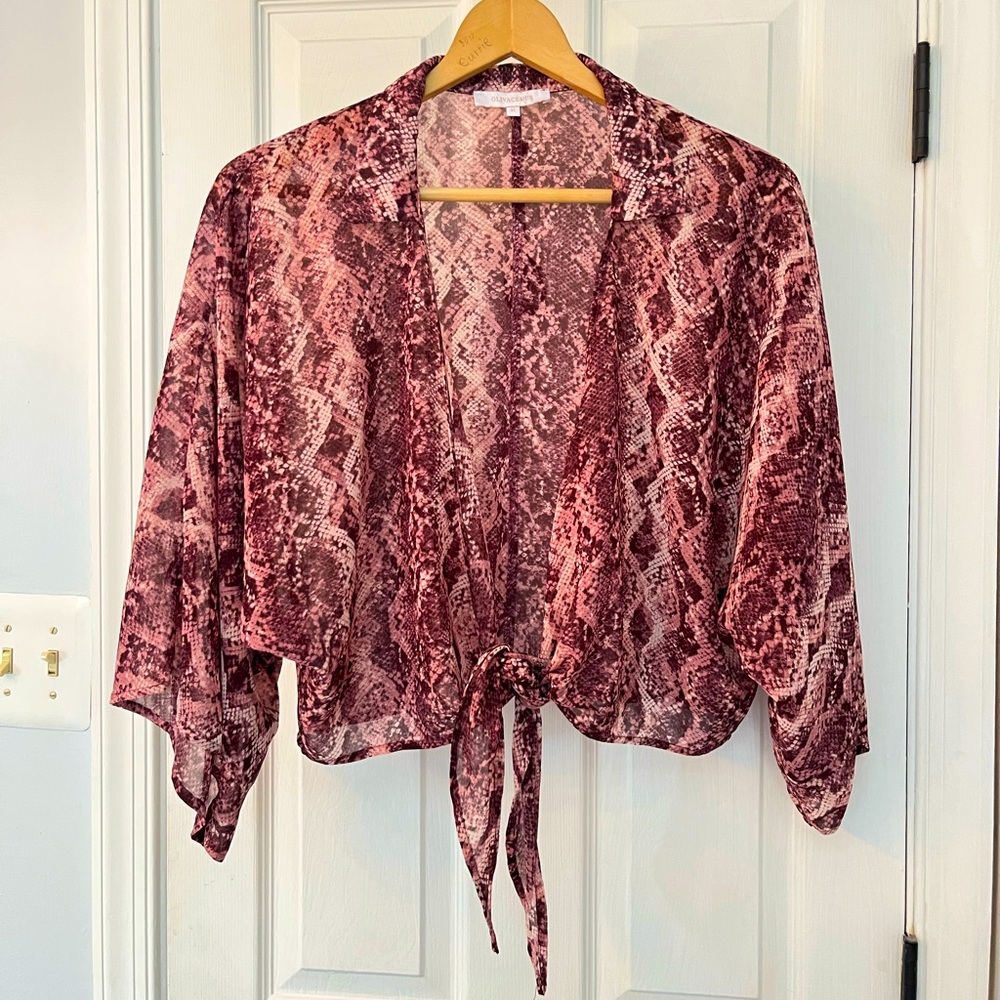 Olivaceous Snake Print Tie Front Top